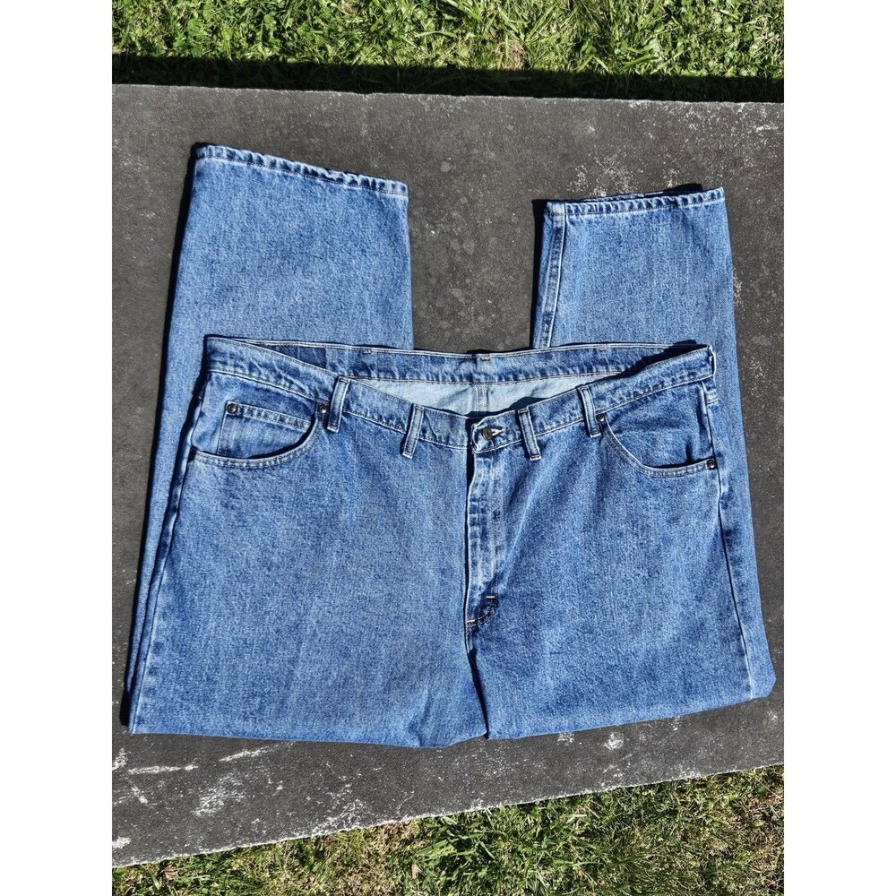 Wrangler Mens Jeans 48x29 Blue Denim Straight Leg Regular Fit Cowboy Workwear
